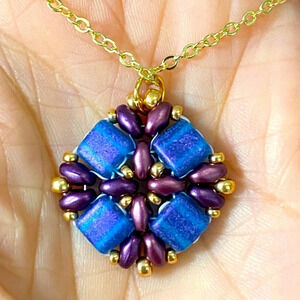 Handmade Purple Gold Real Czech Glass Bead Necklace